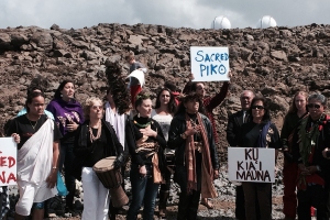 Native Hawaiians protesting the Thirty Meter Telescope. (Credit: AP Photo/Anne Keala Kelly)