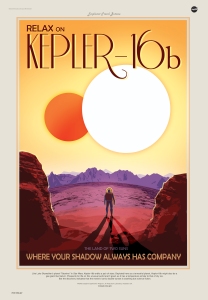 Artist's depiction of a travel poster for a "Tatooine-like" planet orbiting two suns, recently discovered by NASA's Kepler spacecraft. (Courtesy: NASA)